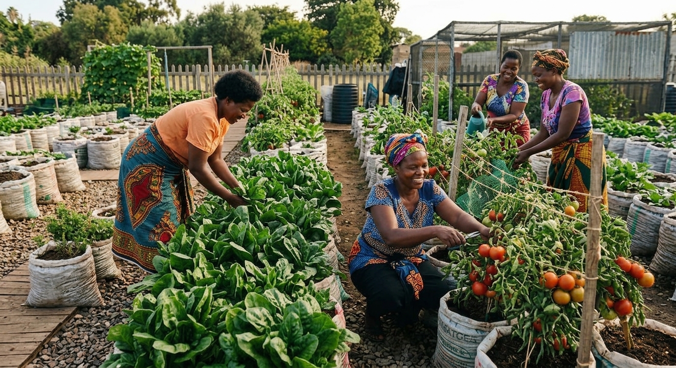 Women tending a community garden